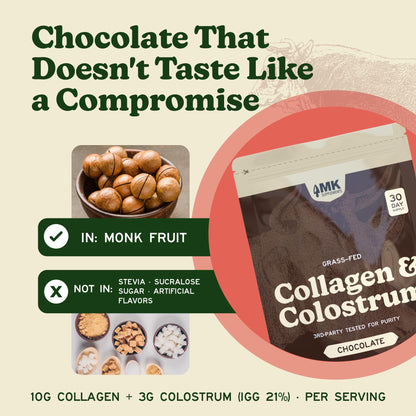 MK Supplements Grass-Fed Collagen & Colostrum Powder, Unflavored, IgG 21% | Collagen Types I & II plus Bone Peptides and Whole-Food Calcium Matrix, New Zealand Raised