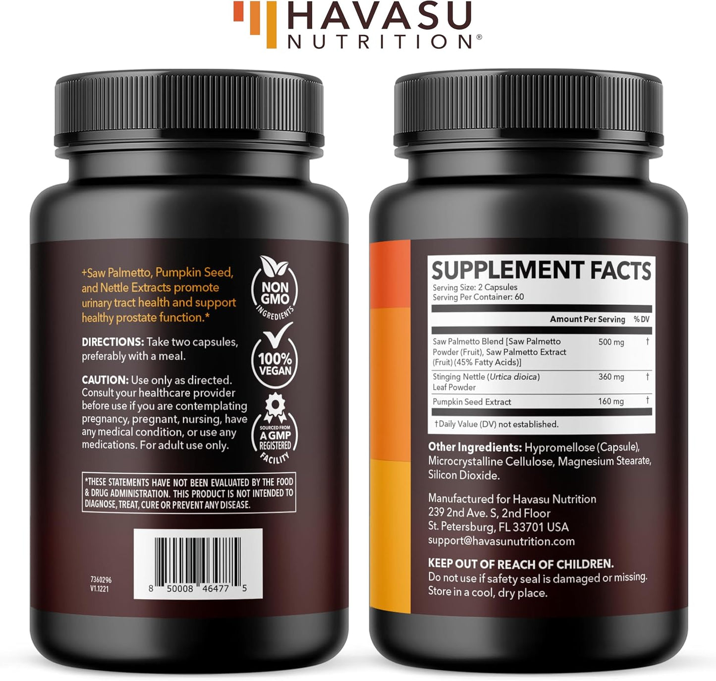 Prostate Health and Nitric Oxide Support Bundle for Active Male Health | Saw Palmetto with Nettle and Pumpkin Capsules & L-Arginine with L-Citrulline Capsules, Bundle for Men, 60 Servings of Each