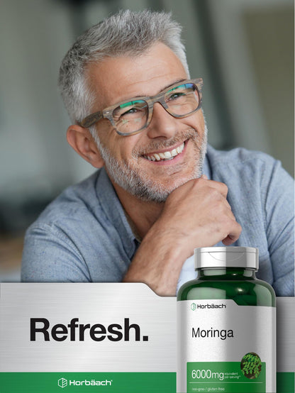 Horbäach Moringa Oleifera | 6000mg | 300 Powder Capsules | Non-GMO and Gluten free