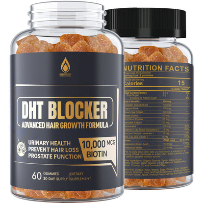 DHT Blocker Gummies Hair Growth Supplement, Super Potency Saw Palmetto & Biotin 10000 mcg for Women & Men, Plus 12 Proprietary Blend - Prevent Hair Loss, Blocking DHT Receptors, Balance