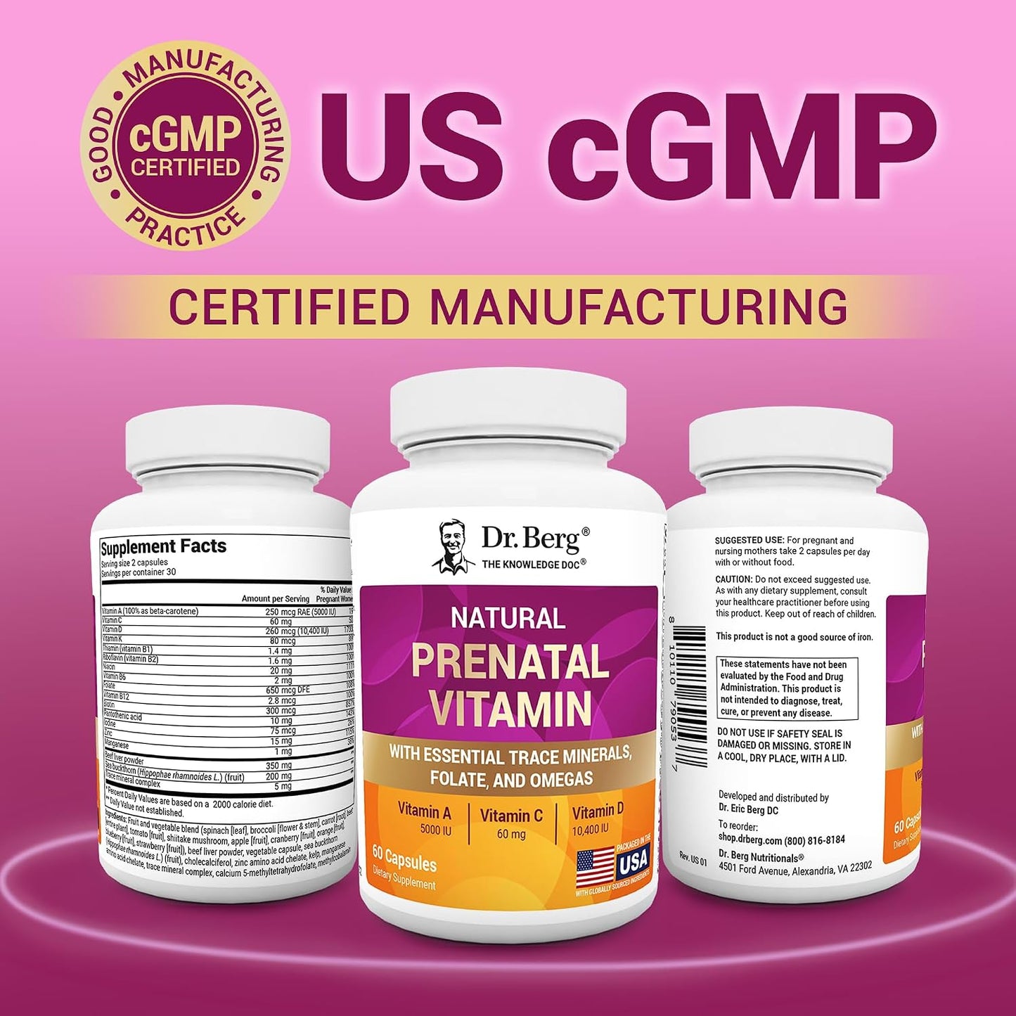 Dr. Berg Natural Prenatal Vitamins for Women (Pregnant & Nursing) - Prenatal Vitamins with Folate, Vitamins, Minerals, Omegas, &11 Powerful Superfoods - Womens Prenatal Multivitamin - 60 Capsules