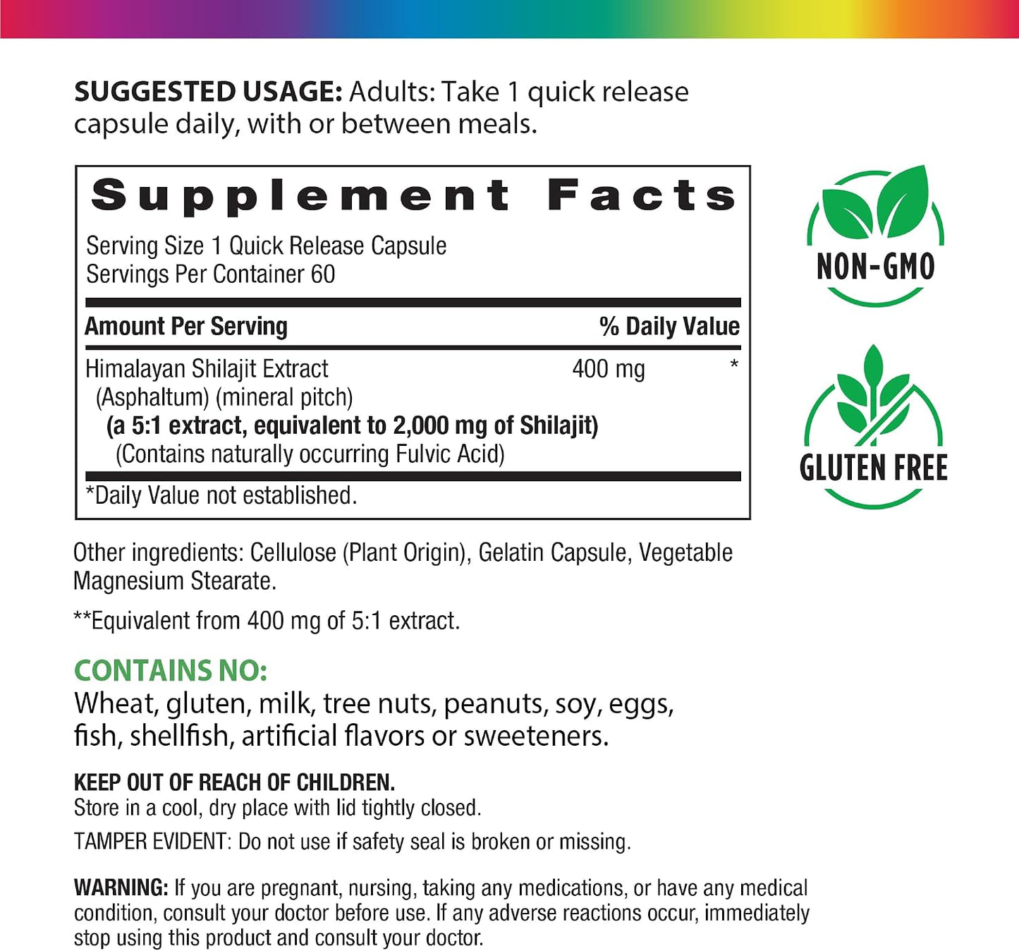 Rainbow Light Shilajit for Men and Women | 60 Capsules | Himalayan Shilajit Extract Supplement | Contains Naturally Occurring Fulvic Acid | Non-GMO and Gluten Free