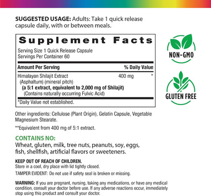 Rainbow Light Shilajit for Men and Women | 60 Capsules | Himalayan Shilajit Extract Supplement | Contains Naturally Occurring Fulvic Acid | Non-GMO and Gluten Free