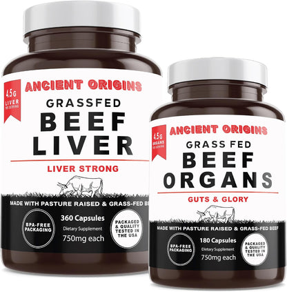 Ancient Origins Grass Fed Beef Organs (180 Count) and Liver (360 Count)