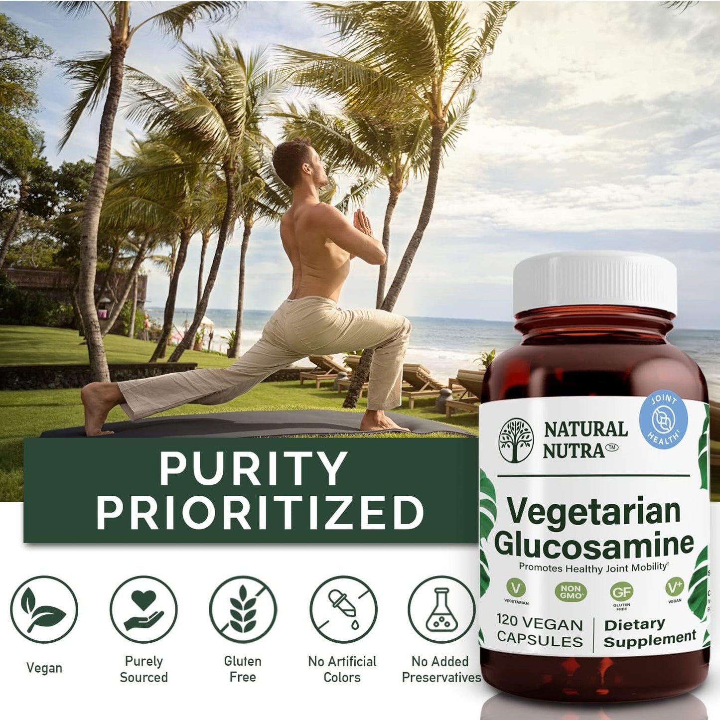 Natural Nutra Vegan & Vegetarian Glucosamine Hydrochloride, 120 Capsules | 750 mg, Kosher, Shellfish-Free, Plant-Based, Joint Support Supplement, Helps Joint Health & Muscle Gristle