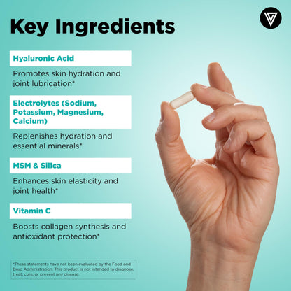 Vital Vitamins Hyaluronic Acid Supplements, 60 Capsules | 200mg Low Molecular Weight HA, Supports Skin Hydration, Elasticity & Joint Comfort, Vegan & Non-GMO