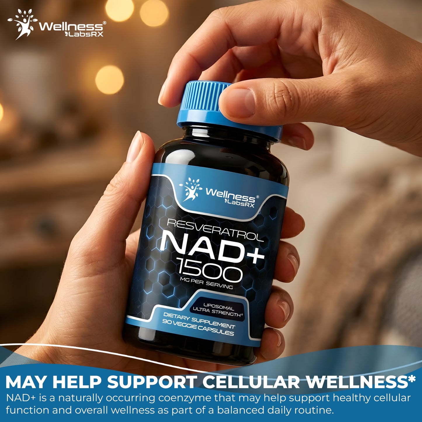 Wellness LABSRX Liposomal NAD Supplement, 1500mg - NAD Resveratrol Supplement for Women and Men, NAD+ Support Cellular Health, Energy & Anti Aging - 90 Count