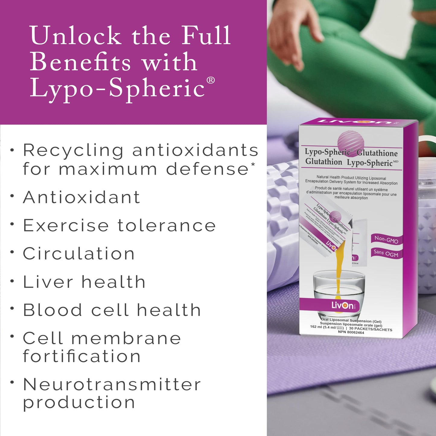 LivOn Laboratories Lypo-Spheric Glutathione - 30 Packets – 450 mg Glutathione Per Packet – Liposome Encapsulated for Maximum Bioavailability – Professionally Formulated – 100% Non-GMO