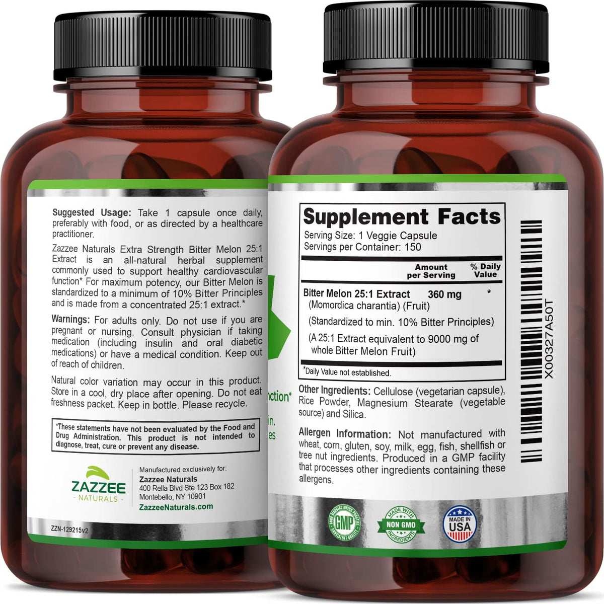 Zazzee Extra Strength Bitter Melon 25:1 Extract, 9000 mg Strength, 10% Bitter Principles