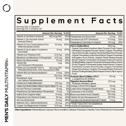 Codeage Men’s Daily Multivitamin – 25+ Essential Vitamins & Minerals, Organic Whole Foods, Probiotics, Omega-3, Zinc, Vitamins A, B, C, D, E & K – 120 Capsules