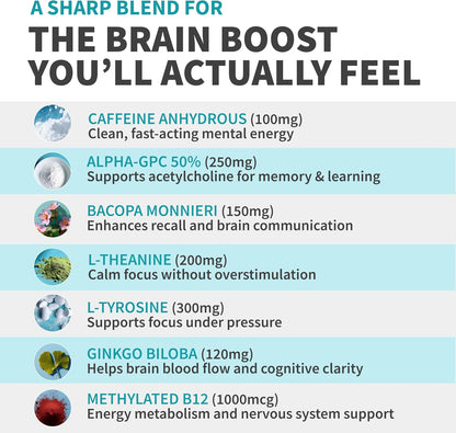 MEDCHOICE 12-in-1 Nootropic Brain Supplement with Caffeine, 60ct