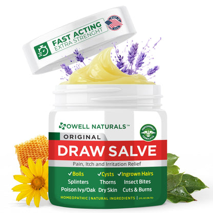 OWELL NATURALS Drawing Salve Ointment for Boil & Cyst Removal, Deep Ingrown Hair, Splinter Remover, Bug Spider Bites, Bee Sting, Mosquito Itching, Poison Ivy