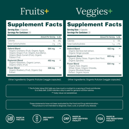 USDA Organic Fruits and Veggies Supplement, 31 Whole Foods, 180 Vegan Ct | Food berry & greens supplements blend for energy, immune & digestive support, vegan, non-GMO, gluten free, third-party tested