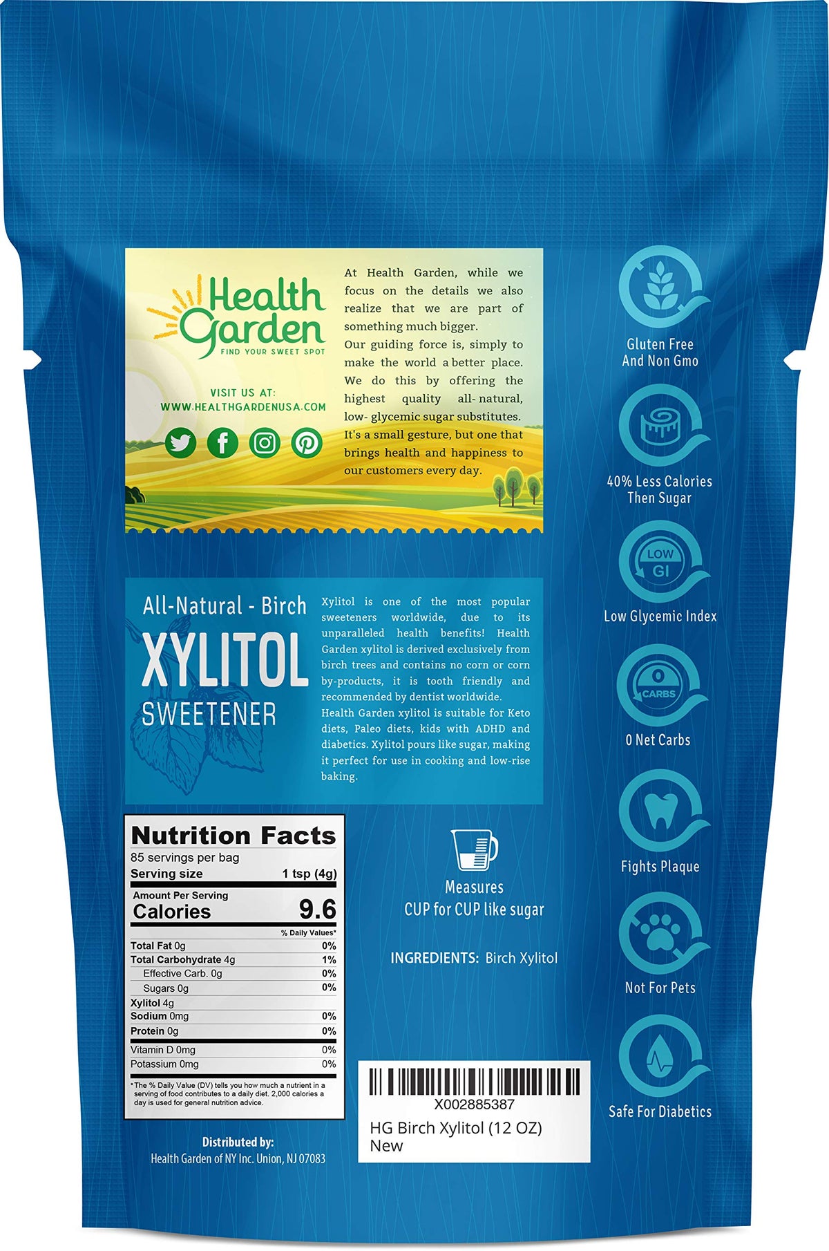 Health Garden Birch Xylitol Sweetener - Xylitol Sugar Substitute - 15 oz