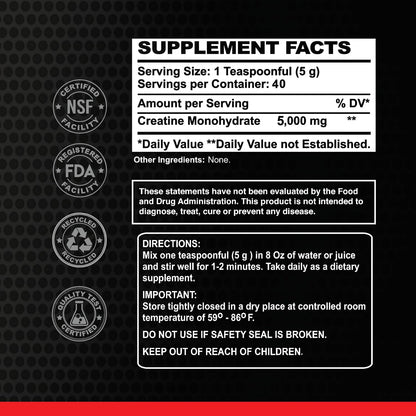 Alfa Sports Creatine Powder Formula – Unflavored, Pure Creatine Supplement for Active Lifestyles, 200g Jar