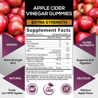 Nature's Nutrition Apple Vinegar Gummy for Weight Loss 1000mg - Vegan Apple Cider Vinegar