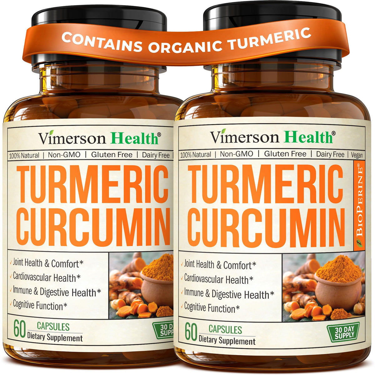 Turmeric Curcumin Supplement – 1200mg Organic Turmeric + BioPerine. 60 Caps