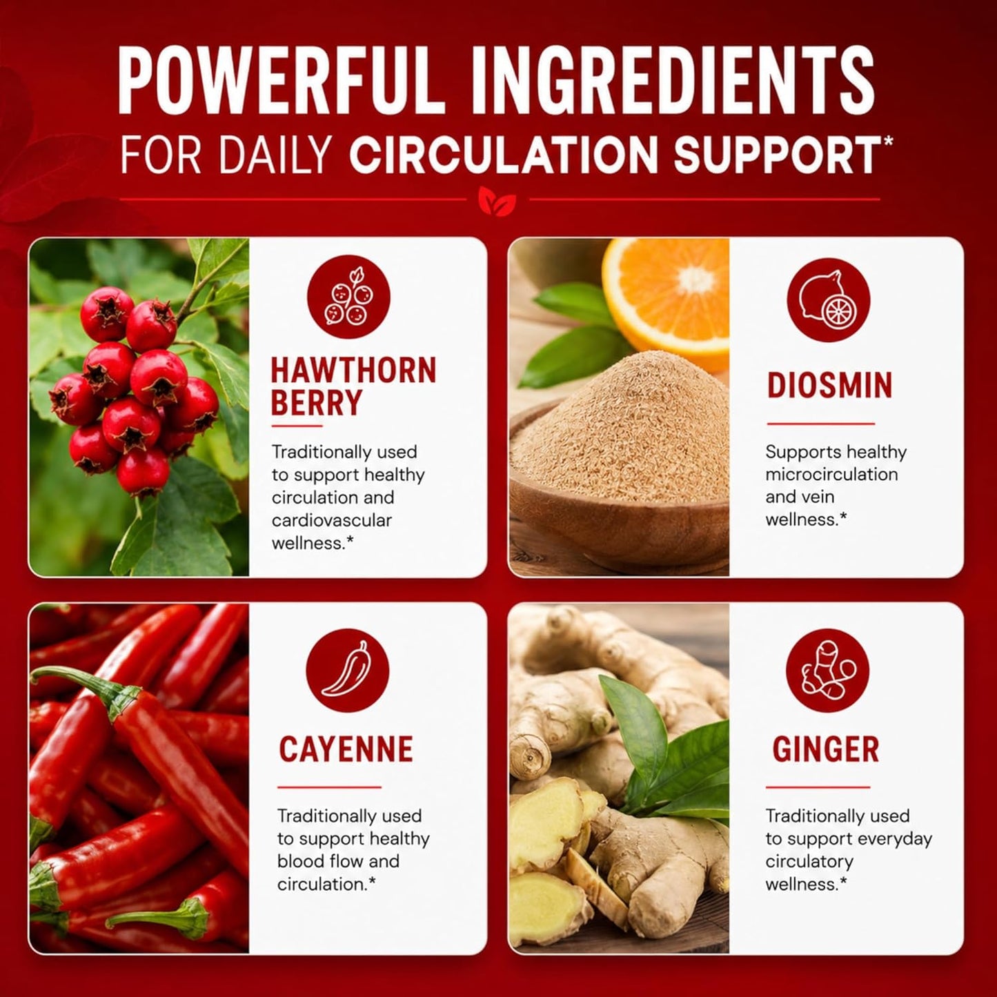 HerbaMe Blood Circulation Supplement, 120 Capsules, Supports Healthy Blood Flow & Leg Vein Wellness with Niacin, L-Arginine, Hawthorn, Ginger, Cayenne, Diosmin & Horse Chestnut