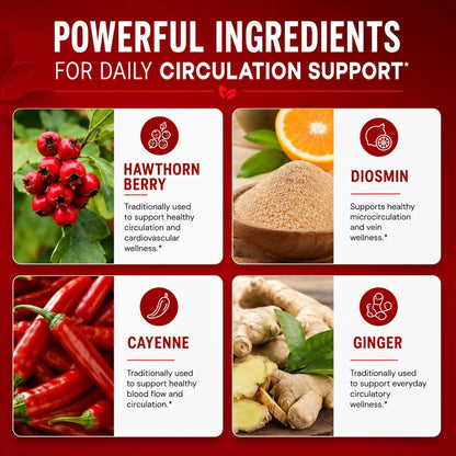 HerbaMe Blood Circulation Supplement, 120 Capsules, Supports Healthy Blood Flow & Leg Vein Wellness with Niacin, L-Arginine, Hawthorn, Ginger, Cayenne, Diosmin & Horse Chestnut