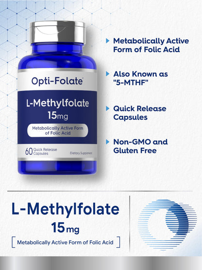 Carlyle L Methylfolate 15mg | 120 Capsules | Value Size | Max Potency | Optimized and Activated | Non-GMO, Gluten Free Supplement | Methyl Folate, 5-MTHF | by Opti-Folate