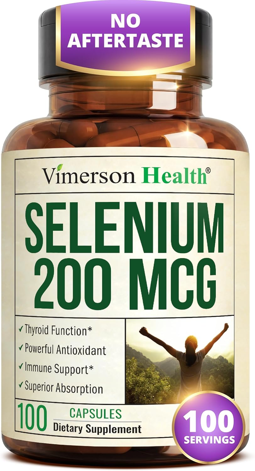 Selenium 200 mcg Capsules – High-Potency Selenium Supplement for Thyroid, Antioxidant & Immune Support – Highly Bioavailable L-Selenomethionine Essential Mineral Supplements – Vegan, 100 Capsules