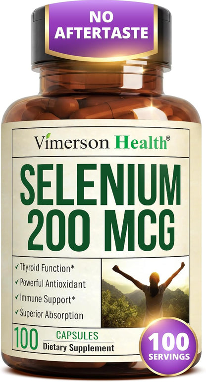Selenium 200 mcg Capsules – High-Potency Selenium Supplement for Thyroid, Antioxidant & Immune Support – Highly Bioavailable L-Selenomethionine Essential Mineral Supplements – Vegan, 100 Capsules