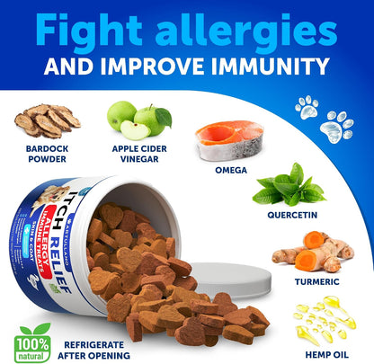 Dog Allergy Relief + Probiotics for Dogs Bundle - Itch Relief for Dogs - Fish Oil - Omega 3 - Itchy Skin Relief - Seasonal Allergies - Anti Itch Support & Hot Spots - Dog Probiotics and Digestive Enzy