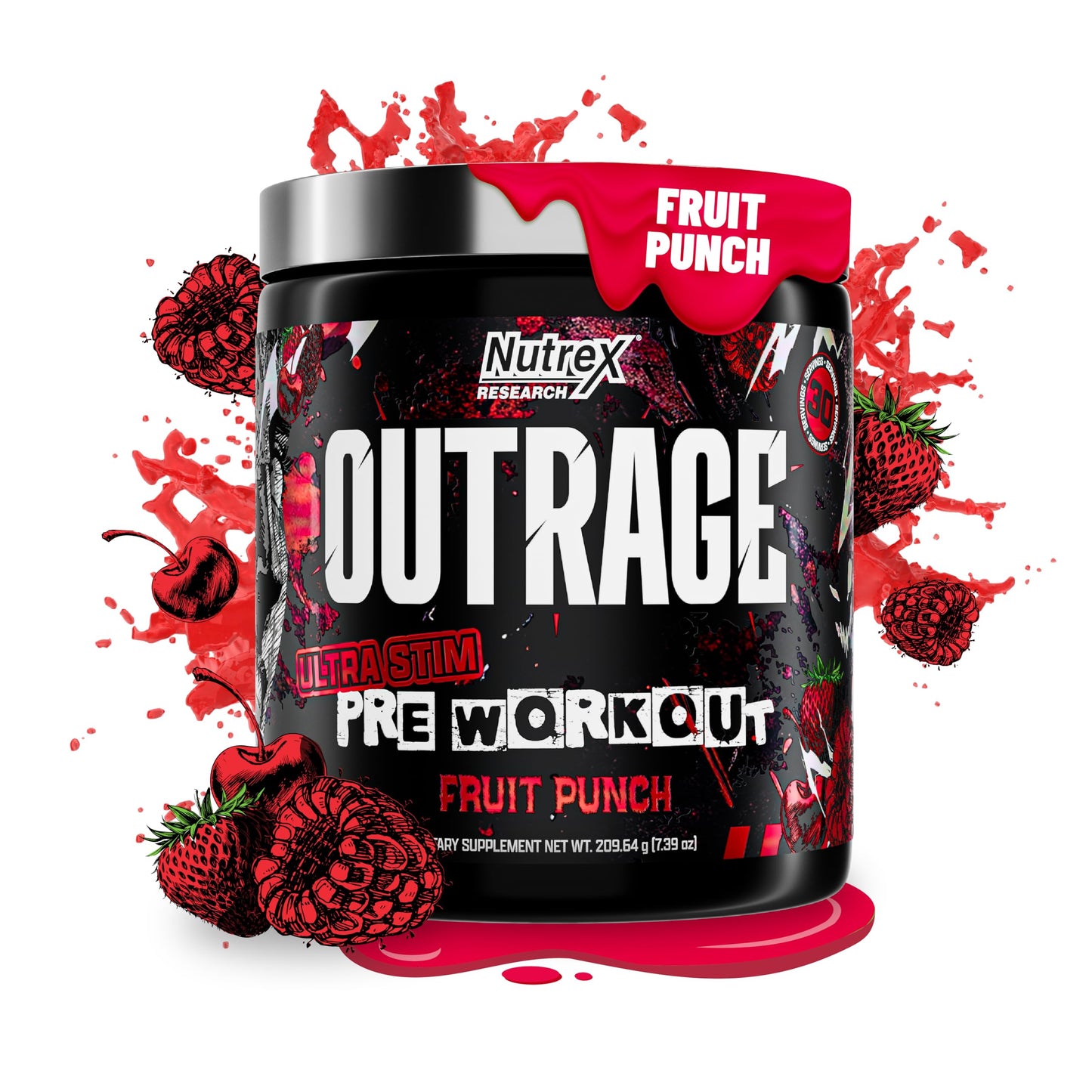 Outrage Ultra HIGH STIM Pre-Workout Powder for Men | 400mg Caffeine, L-Citrulline, Beta-Alanine, Creatine | Extreme Energy, Focus, Strength & Endurance (30 Servings, Strawberry Watermelon)