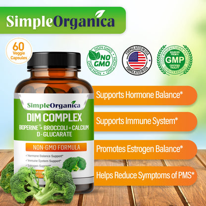 DIM Supplement (Diindolylmethane) 300mg + BioPerine + Calcium D-Glucarate for Women & Men