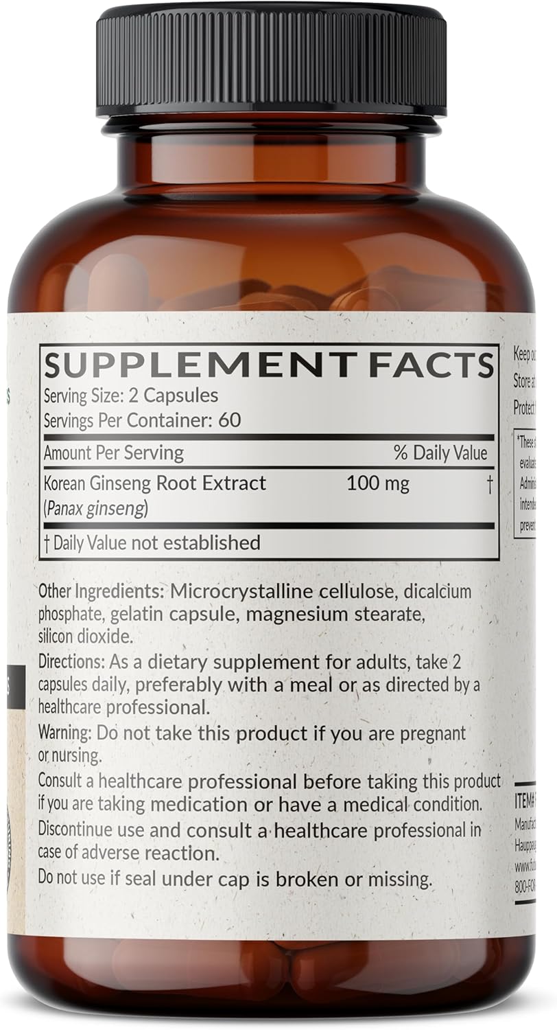 Futurebiotics Korean Panax Ginseng Energy, Memory & Brain Health Support, Non-GMO, 120 Capsules