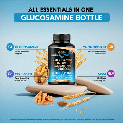 Glucosamine Chondroitin MSM Collagen | HSA | FSA Approved Product Items | Joint & Cartilage Support Supplement 2800 mg | Flexibility Nutritional Vitamins | Lab Tested | For Men & Women | 120 Capsules
