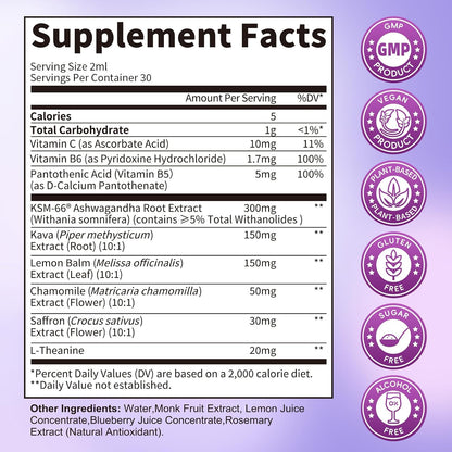 Cortisol Supplements for Women, Mood, Calm, Stress Balance, Hormone Harmony | 9 IN 1 Cortisol Reducer Liquid Drops with KSM-66® Ashwagandha, Kava, Lemon Balm, GMP Certified, 2 FL.OZ, Blueberry Flavor