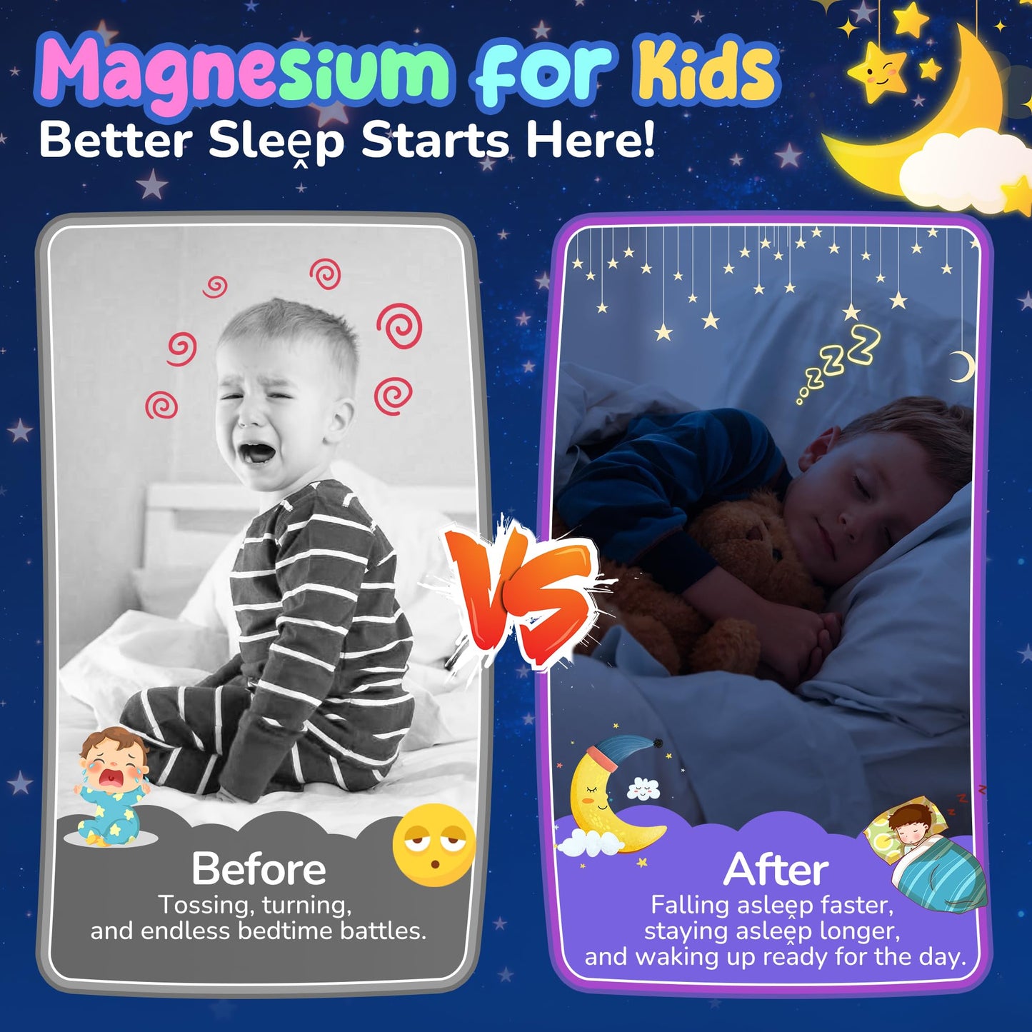 Kids Magnesium Glycinate Gummies + Calcium + Omega 3 - Kids Sleep & Calm Gummies, Melatonin Free Magnesium Gummies + L-theanine, B6, D3 & K2, Zinc, C for Restful Sleep, Bones, Brain & Immunity, 2 Pack