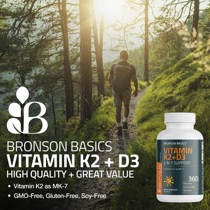 Bronson Vitamin K2 D3 (MK7) Supplement 2-in-1 D3 & K2 Complex, 120 Tablets | Bone, Immune & Heart Health Support, Gluten-Free, Soy-Free, Non-GMO, Vitamin D3 5000 IU (125 mcg) & 90 mcg K2 MK-7