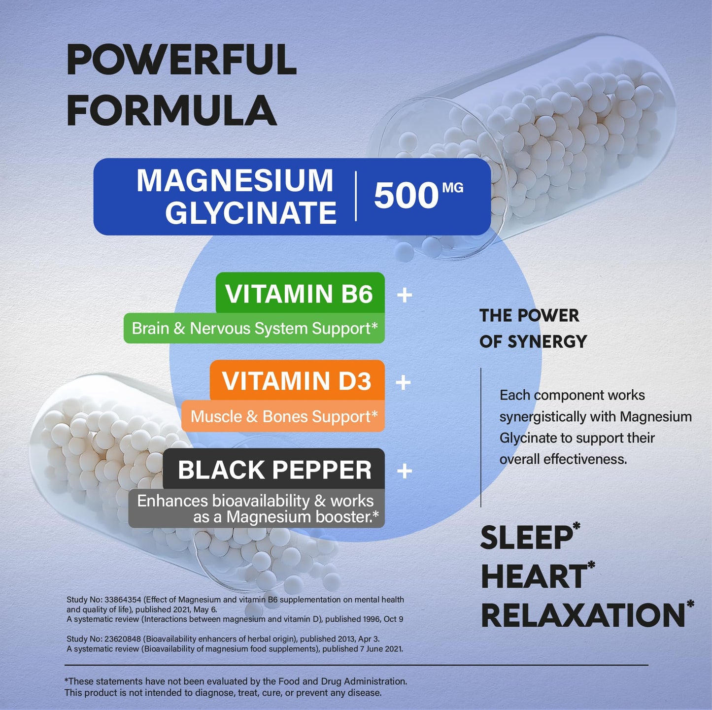 Magnesium Glycinate 500 mg - Chelated Supplement - High Absorption Form of Magnesium - Support for Sleep, Muscle & Heart Health - for Women & Men - Lab Tested & Non-GMO - 120 Capsules
