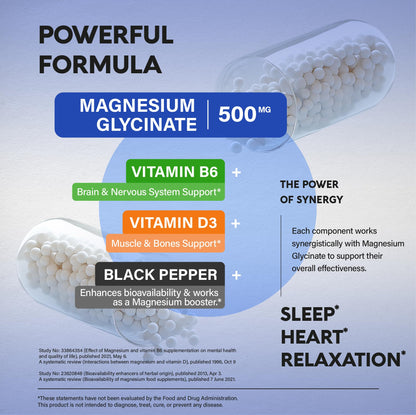 Magnesium Glycinate 500 mg - Chelated Supplement - High Absorption Form of Magnesium - Support for Sleep, Muscle & Heart Health - for Women & Men - Lab Tested & Non-GMO - 120 Capsules