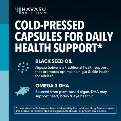 Black Seed Oil Capsules, Vegan, Non-GMO, Cold-Pressed Nigella Sativa, 90ct | 1500mg Per Serving Black Cumin Supplement for Skin Health, Immune Function, and Digestive Health, Unflavored, 30 Servings