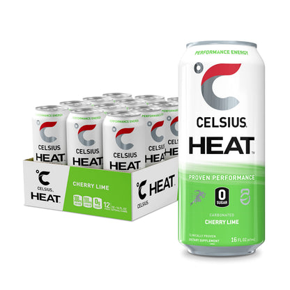 CELSIUS HEAT Performance Energy Drink, Cherry Lime, 16 Fl Oz (Pack of 12)