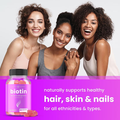 NutraChamps Sugar Free Biotin Gummies 10000mcg [High Potency] - Healthy Hair, Skin & Nails for Women, Men & Kids - 5000mcg in Each Gummy - Vegan, Non-GMO, Hair Health Vitamins Supplement - Raspberry