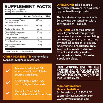 NeuroIGNITE Nootropic Brain Supplement for Memory and Focus, 30 Count | Vegan, Non-GMO Nootropic with Bacopa, Ginkgo Biloba, St. John's Wort for Cognitive Health and Mental Clarity, 30 Servings