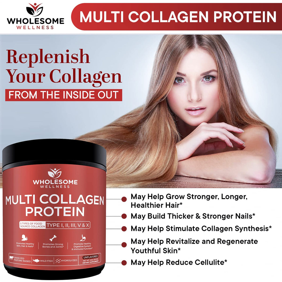 Multi Collagen Protein Powder Hydrolyzed (Type I II III V X) Grass-Fed All-in-One Super