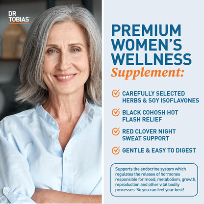 Dr. Tobias Menopause Relief 60 Capsules | Menopause Supplements for Women | Menopause Wellness Support | Black Cohosh + Soy Isoflavones | Hot Flashes, Mood & Nighttime Comfort | 30 Servings