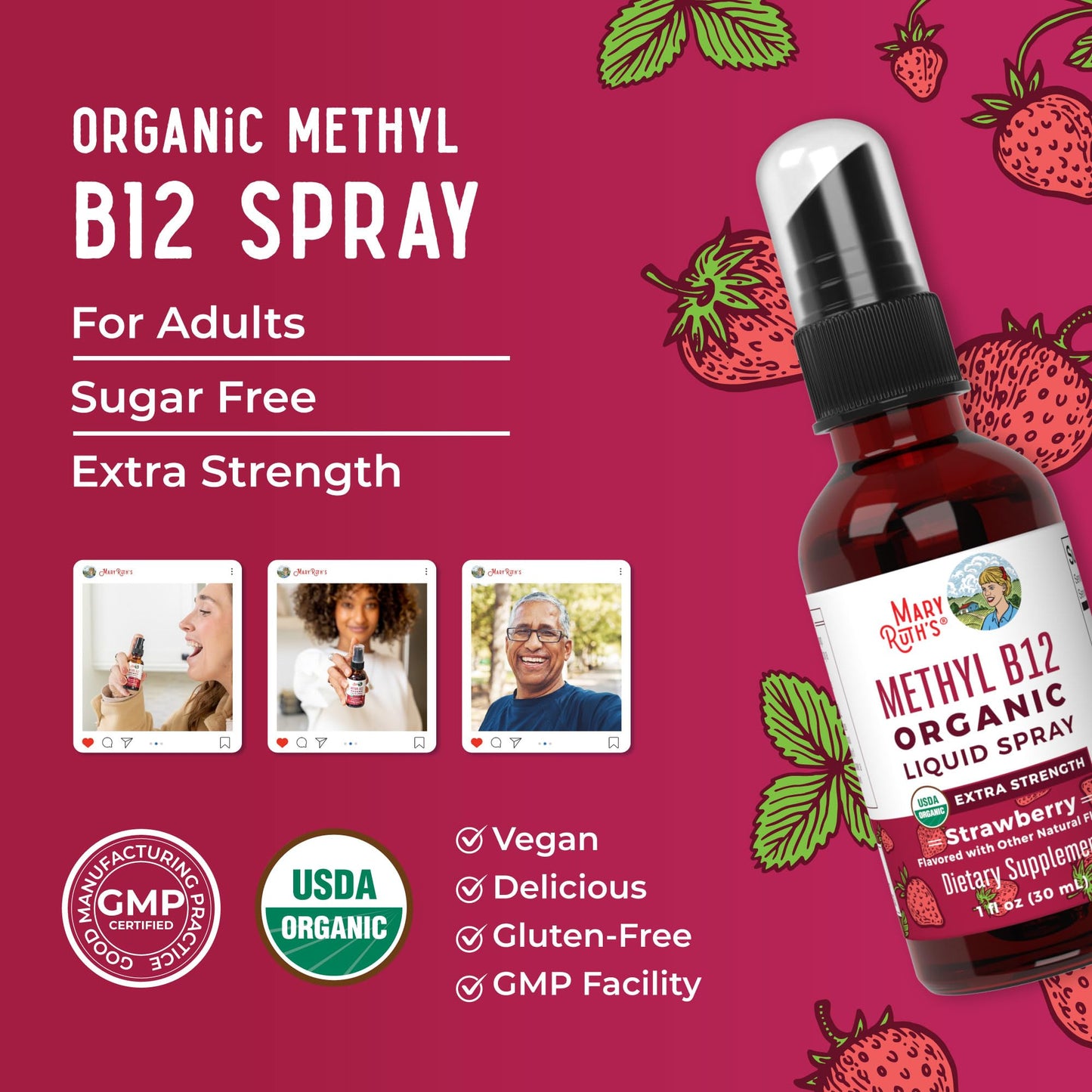 MARYRUTH'S Organic Methyl B12 Spray | 1,500 mcg B12 Per Serving | Methylcobalamin | Energy Metabolism | Cognitive Function | Neuro Health | Vegan | Gluten Free | Sugar Free | 1 Fl Oz