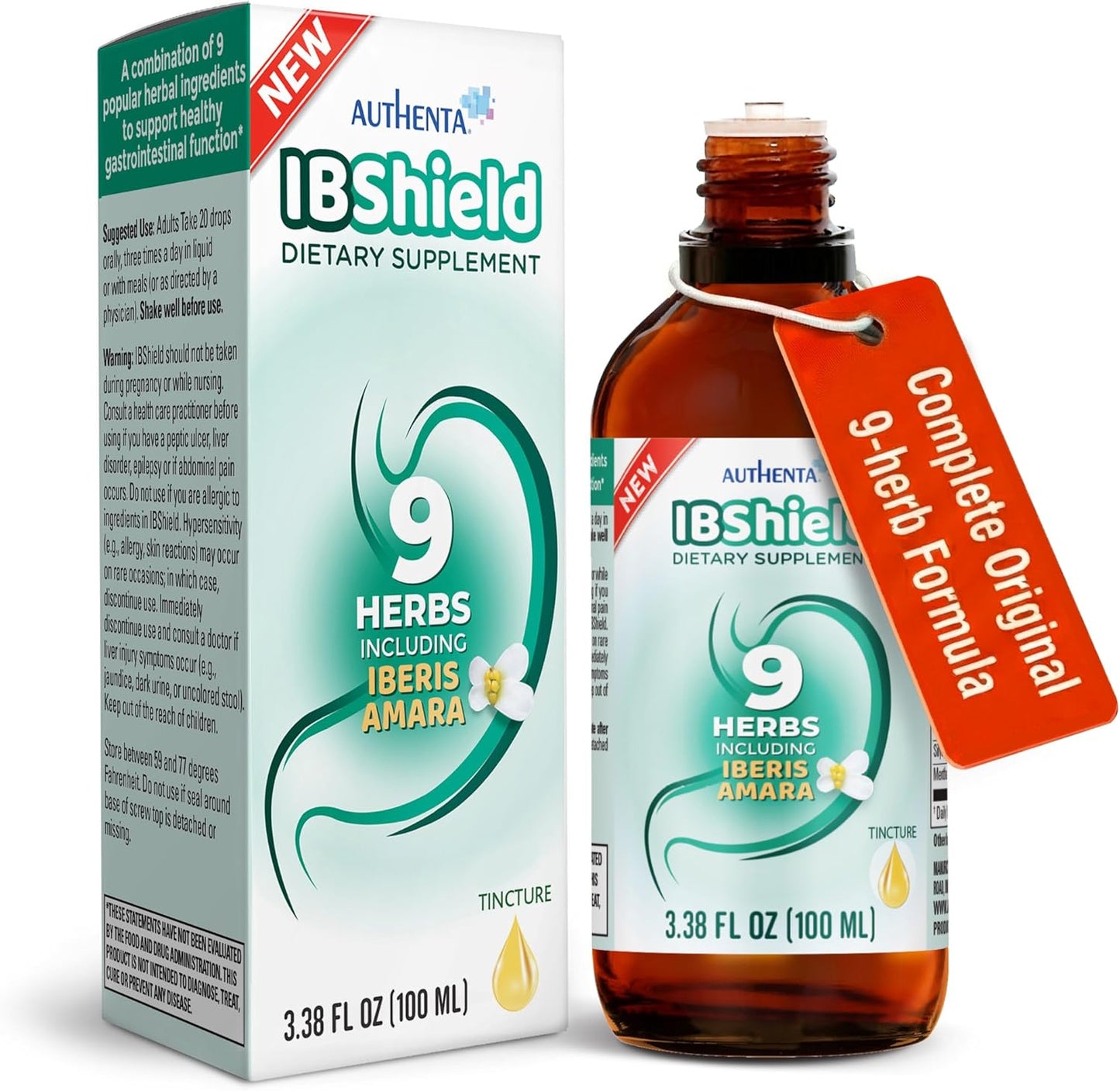IBShield Tincture 100ml | 6+3=9 Herbs | Iberis Amara, Peppermint, Chamomile, Lemon Balm, Caraway, Licorice, Angelica, Celandine & Mary's Thistle | Original Herbal Formula Supports Digestive Wellness