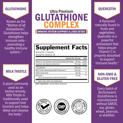 Glutathione Supplement 500mg - Liver Detox Supplement, 60 Capsules