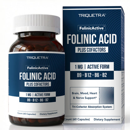 FolinicActive™ Organic Folinic Acid Liquid Drops for Brain, Heart, Nerve & Mood Support - 1700 mcg with B12, B6 & Riboflavin B2 - Tri-Cofactor Absorption System -Berry Flavor Drops, 1fl oz-60 Servings