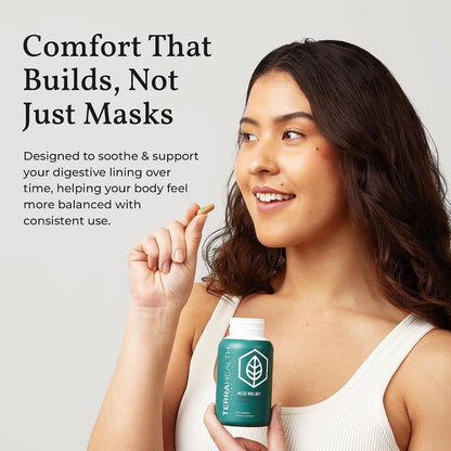 Terra Health Essentials Acid Relief - Daily Digestive Support Supplement for Gut Health & Balanced Digestion - Lemon Balm, Slippery Elm, Aloe Vera, DGL Licorice - Plant-Based & Non-GMO - 60 Capsules