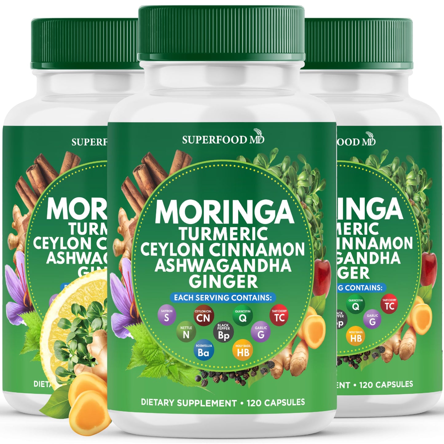 Moringa Supplement | Turmeric, Ginger, Boswellia, Saffron, Holy Basil, Nettle -Support Supplement for Women and Men with Ceylon Cinnamon, Quercetin, Tart Cherry- 240 Capsules
