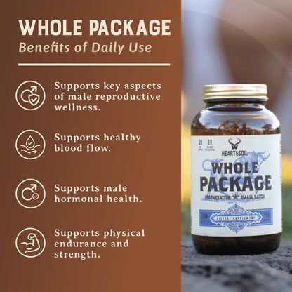 HEART & SOIL Whole Package Supplement, 180 Capsules | 100% grass fed & finished testicle, liver & blood extract for male reproductive wellness, hormonal health & energy output.