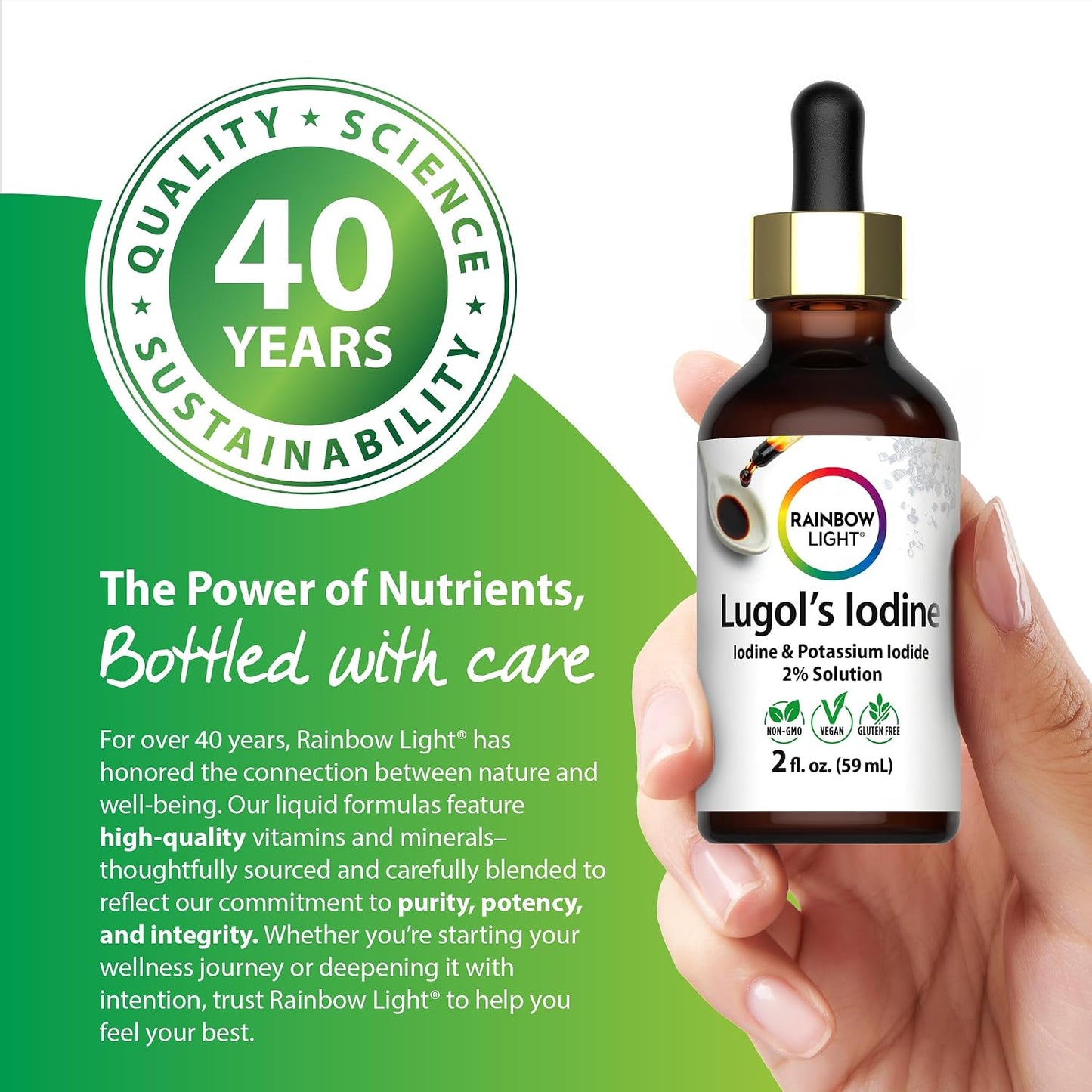 Rainbow Light Lugol's 2 Percent Iodine Solution | 2 fl oz | Iodine & Potassium Iodide 2% | Liquid Drops